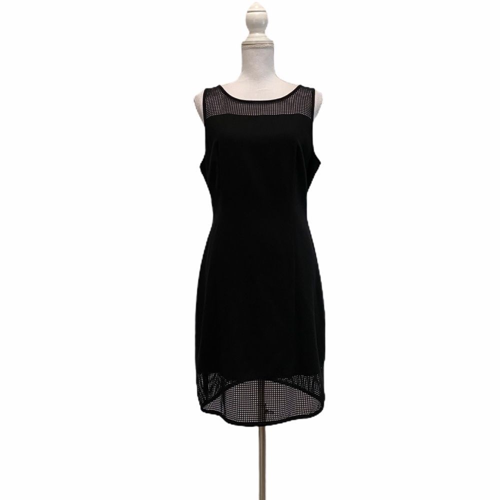 Susana Monaco 12 Wool Blend Black Perforated Silhouette Dress Dark Academia Glam